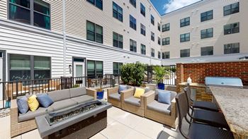 Outdoor grill station and fire pit lounge